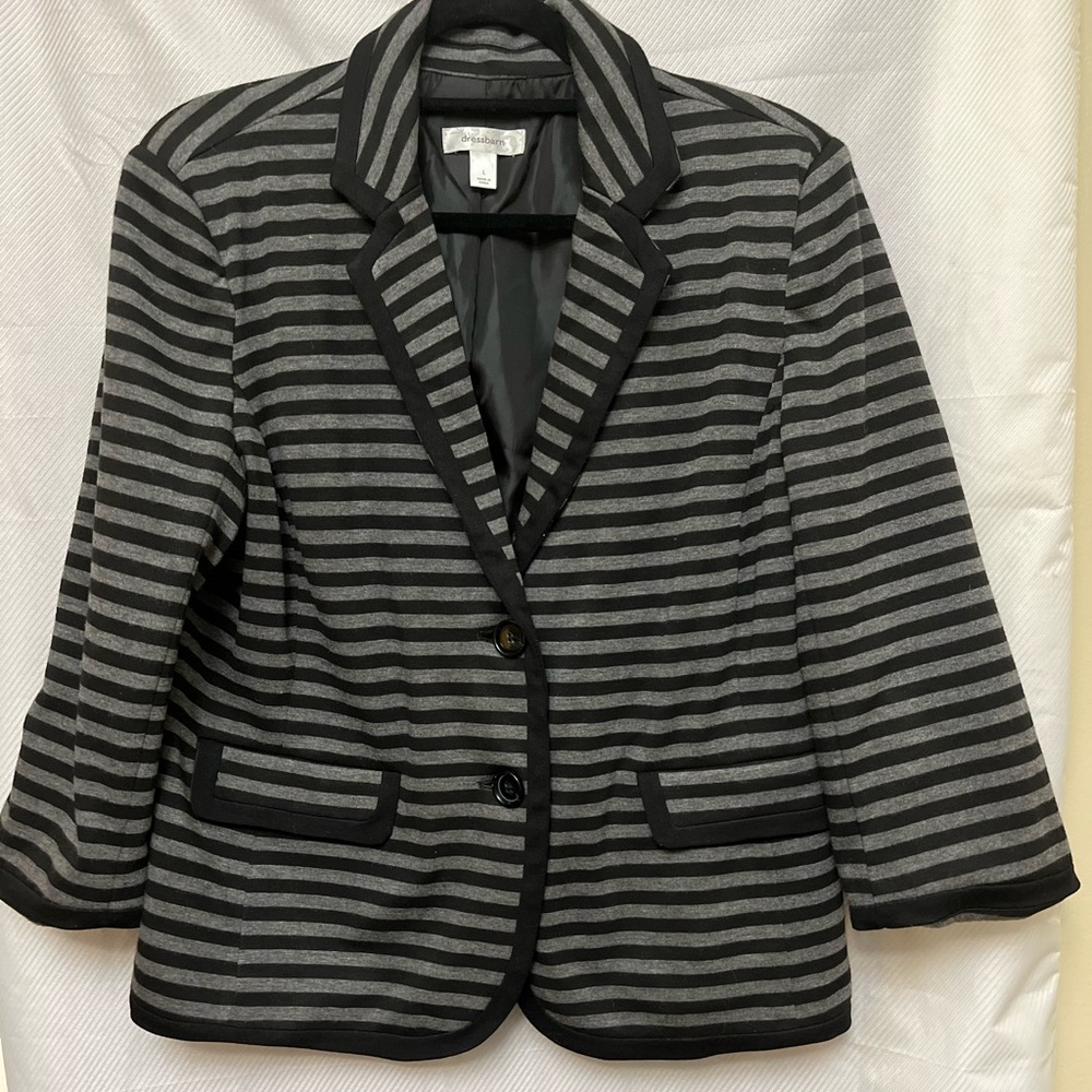 Dressbarn Black and Gray Striped Blazer L